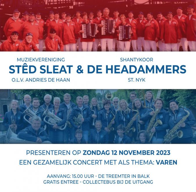 Fanfare Stêd Sleat gaat varen samen Shantykoor De Headammers